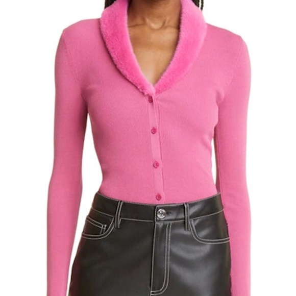 STAUD Sweaters - STAUD Celina Faux Fur Collar Rib Knit Top In Lollipop Size S